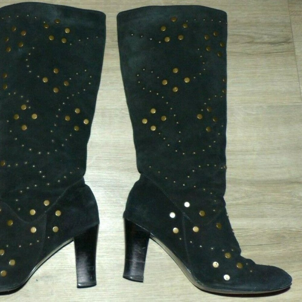 Women's 7.5 Volatile Unique Black Suede Stud Boots